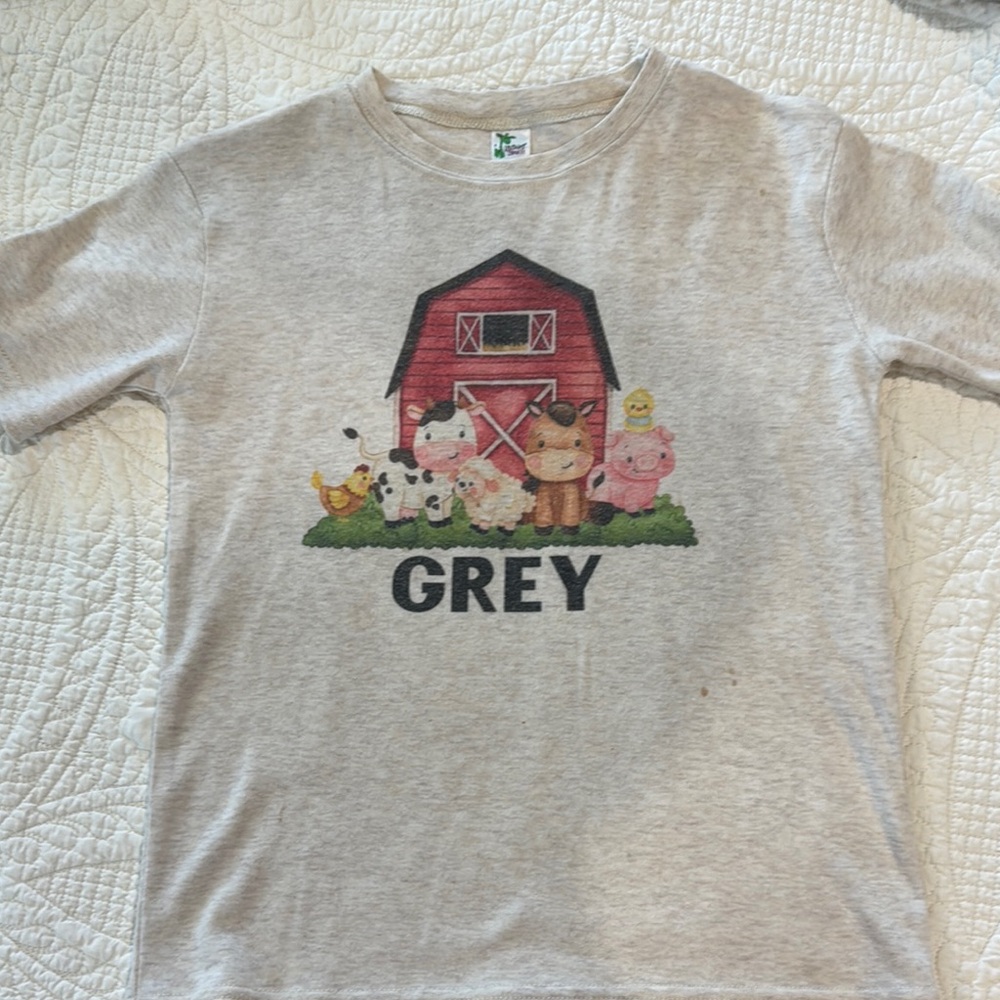 Grey Kids Farm Animal Short Sleeve Tee